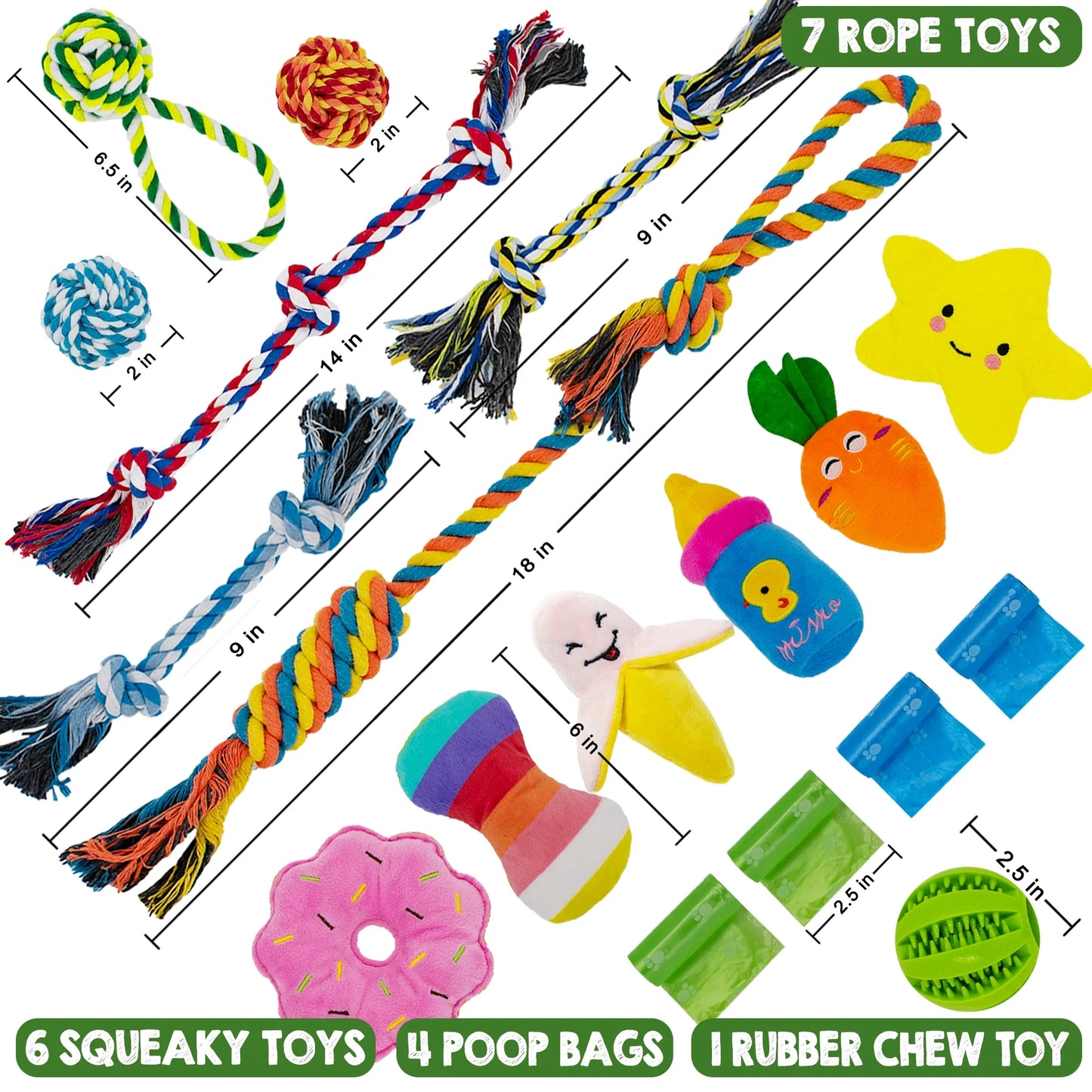 Dog Toys for Puppies - 18 Pcs Pet Interactive Toys with Rope Toys, Squeaky Toys, Plush Toys for Puppy and Small Dogs, Colorful, Durable & Safe Tug of War Toys, Great Toys for Furry Friends