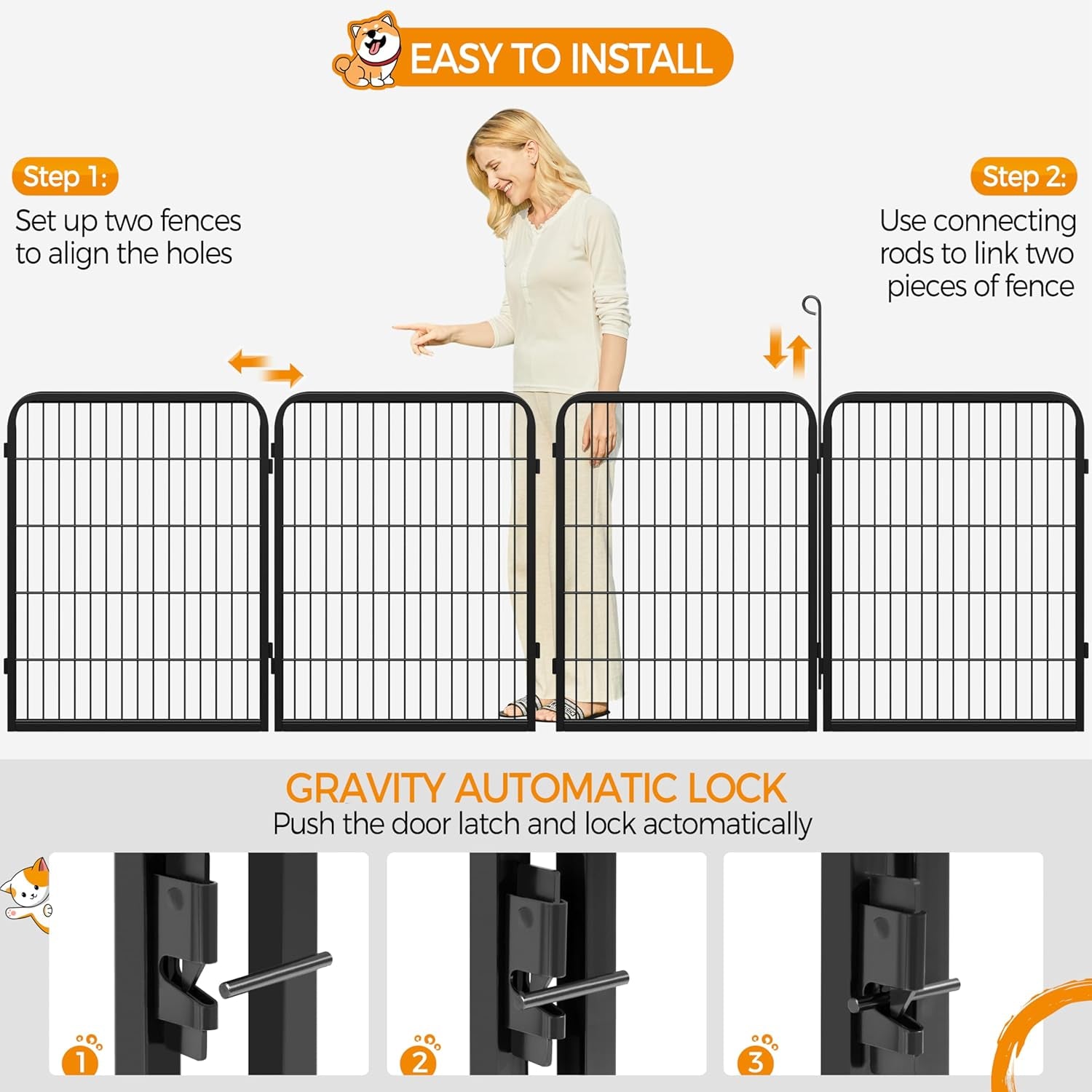 Dog Playpen Outdoor 32 Inch 16 Panels Indoor Dog Fence Metal Dog Pen Heavy Duty Pet Puppy Exercise Pen for RV Camping Garden Yard