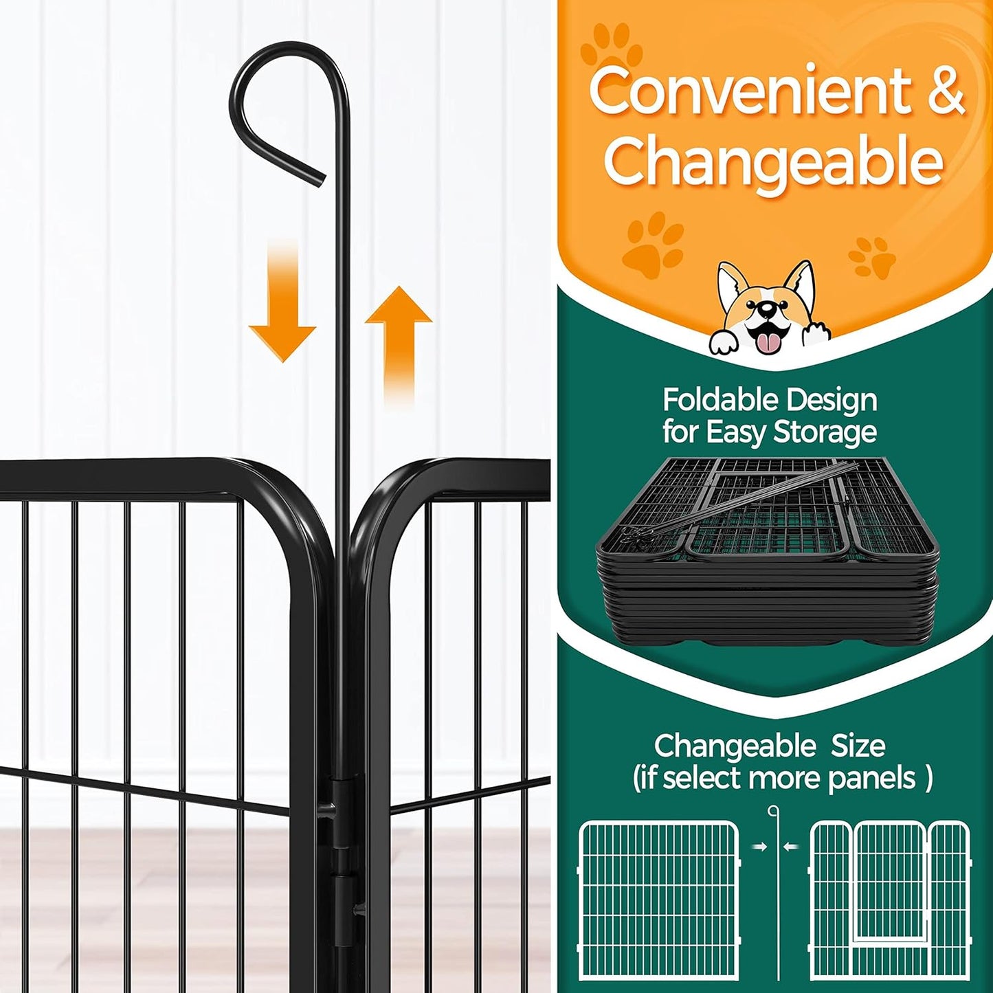 Dog Playpen Outdoor 32 Inch 16 Panels Indoor Dog Fence Metal Dog Pen Heavy Duty Pet Puppy Exercise Pen for RV Camping Garden Yard