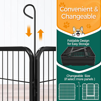 Dog Playpen Outdoor 32 Inch 16 Panels Indoor Dog Fence Metal Dog Pen Heavy Duty Pet Puppy Exercise Pen for RV Camping Garden Yard
