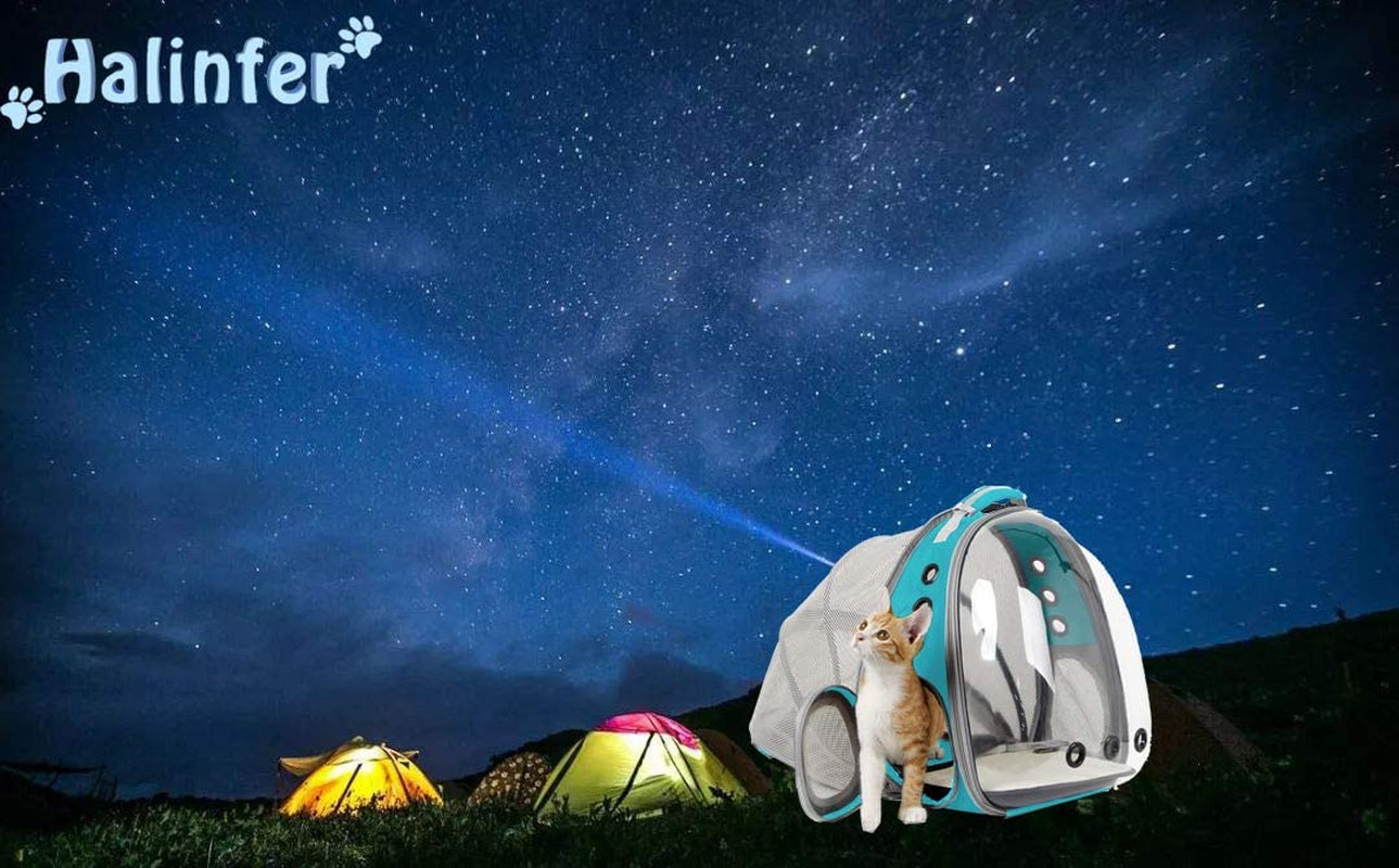 Cat Travel Backpack with Fan, Fit up to 20 Lbs, Space Capsule Astronaut Clear Bubble Window Pet Backpack for Kitten and Small Puppy Green