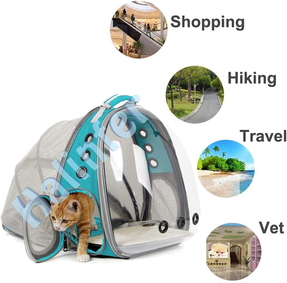Cat Travel Backpack with Fan, Fit up to 20 Lbs, Space Capsule Astronaut Clear Bubble Window Pet Backpack for Kitten and Small Puppy Green