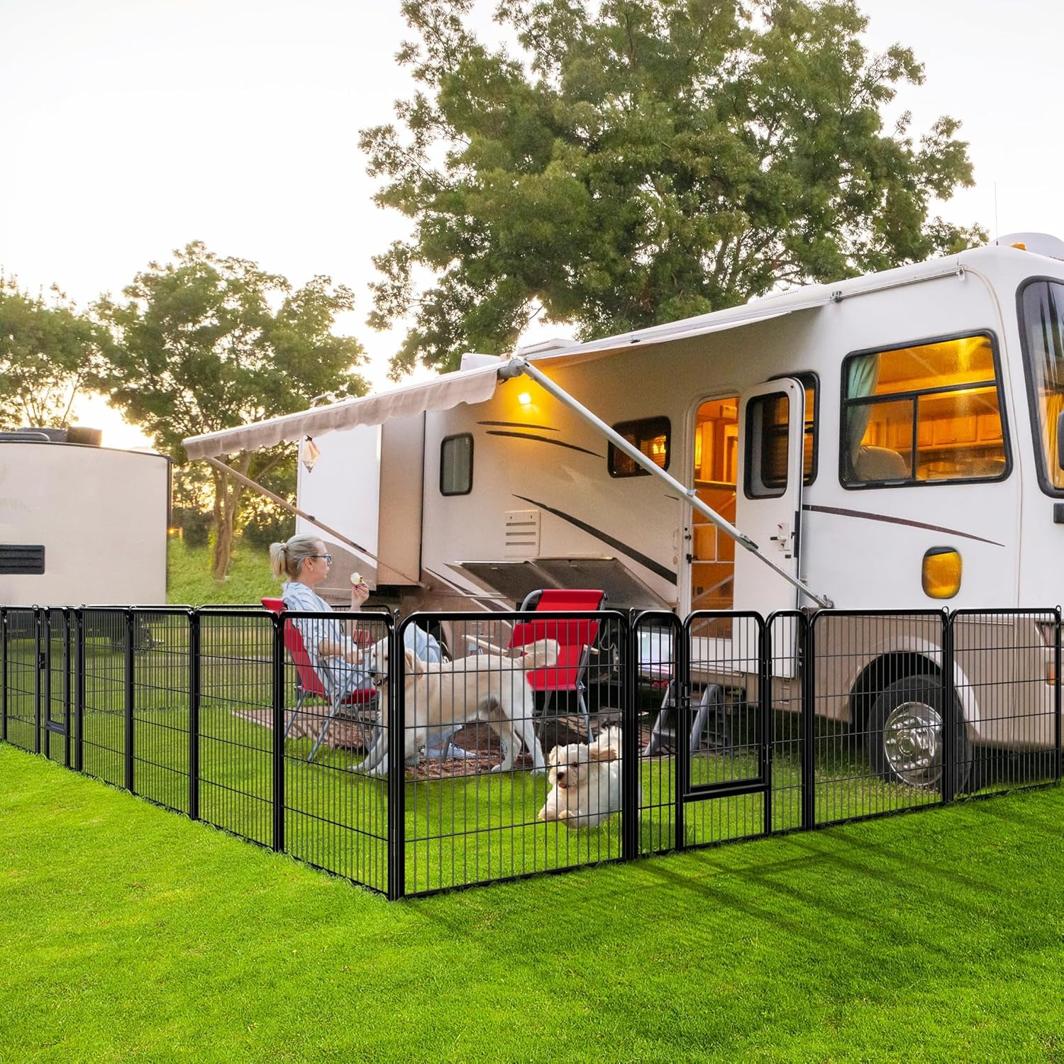 Dog Playpen Outdoor 32 Inch 16 Panels Indoor Dog Fence Metal Dog Pen Heavy Duty Pet Puppy Exercise Pen for RV Camping Garden Yard