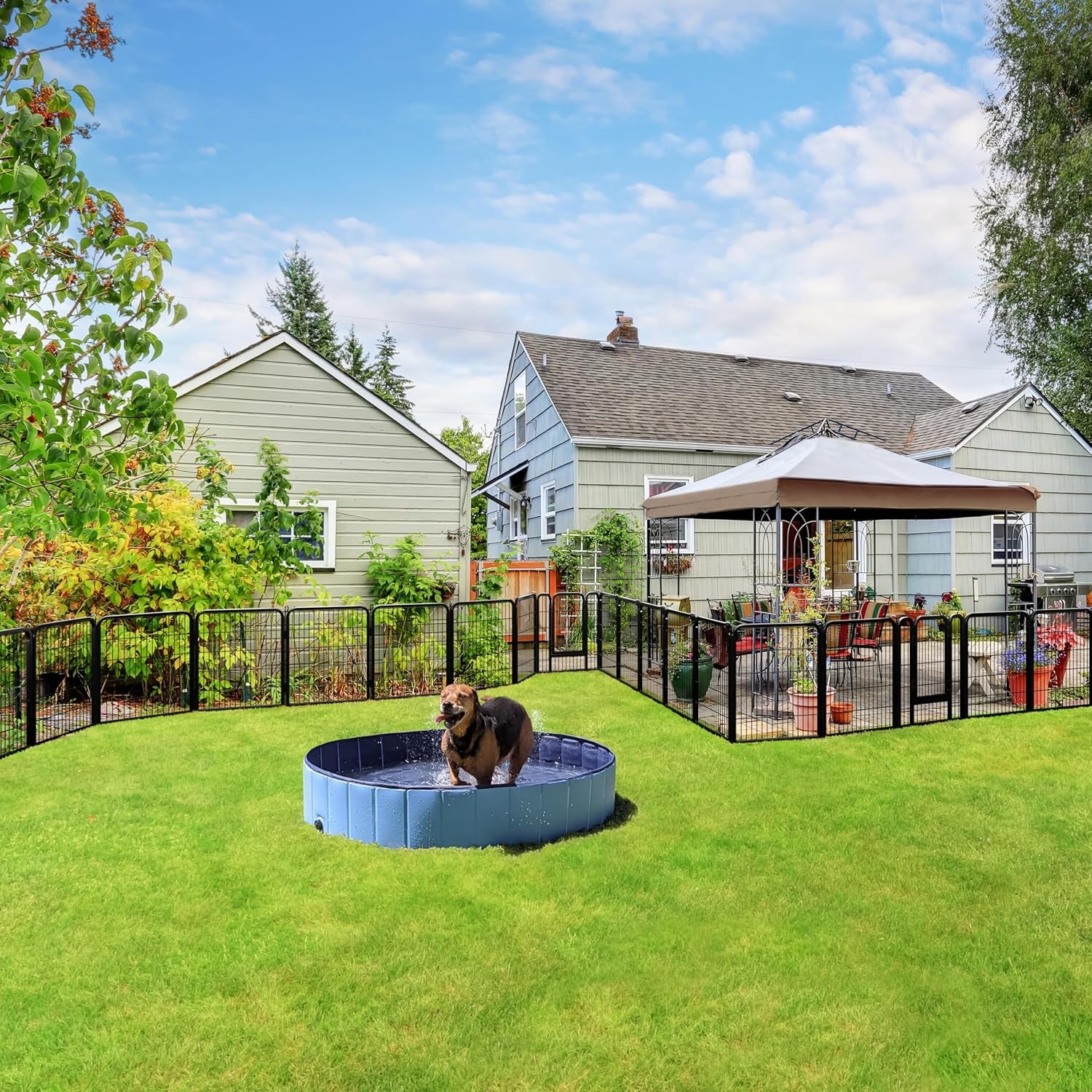 Dog Playpen Outdoor 32 Inch 16 Panels Indoor Dog Fence Metal Dog Pen Heavy Duty Pet Puppy Exercise Pen for RV Camping Garden Yard