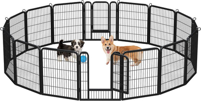 Dog Playpen Outdoor 32 Inch 16 Panels Indoor Dog Fence Metal Dog Pen Heavy Duty Pet Puppy Exercise Pen for RV Camping Garden Yard