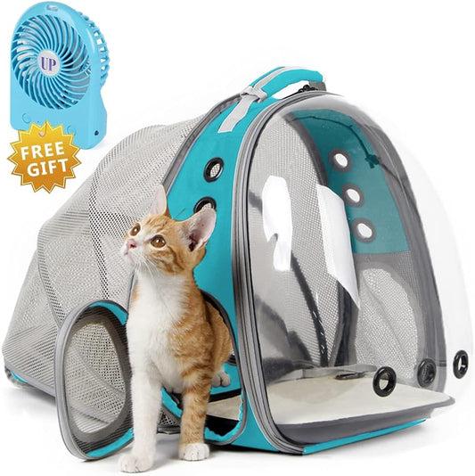 Cat Travel Backpack with Fan, Fit up to 20 Lbs, Space Capsule Astronaut Clear Bubble Window Pet Backpack for Kitten and Small Puppy Green
