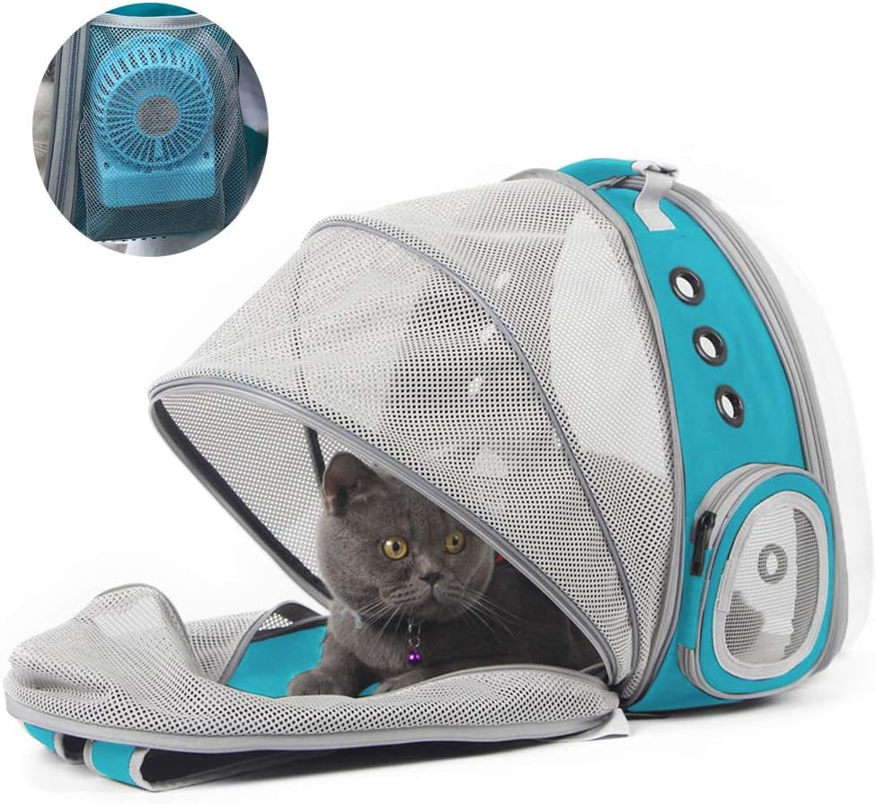 Cat Travel Backpack with Fan, Fit up to 20 Lbs, Space Capsule Astronaut Clear Bubble Window Pet Backpack for Kitten and Small Puppy Green