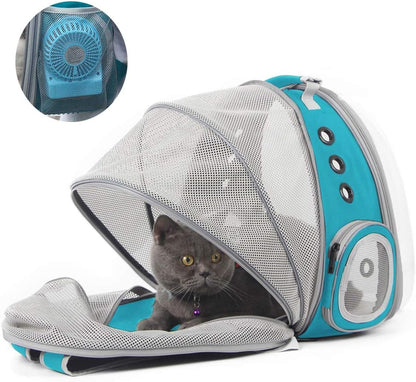 Cat Travel Backpack with Fan, Fit up to 20 Lbs, Space Capsule Astronaut Clear Bubble Window Pet Backpack for Kitten and Small Puppy Green