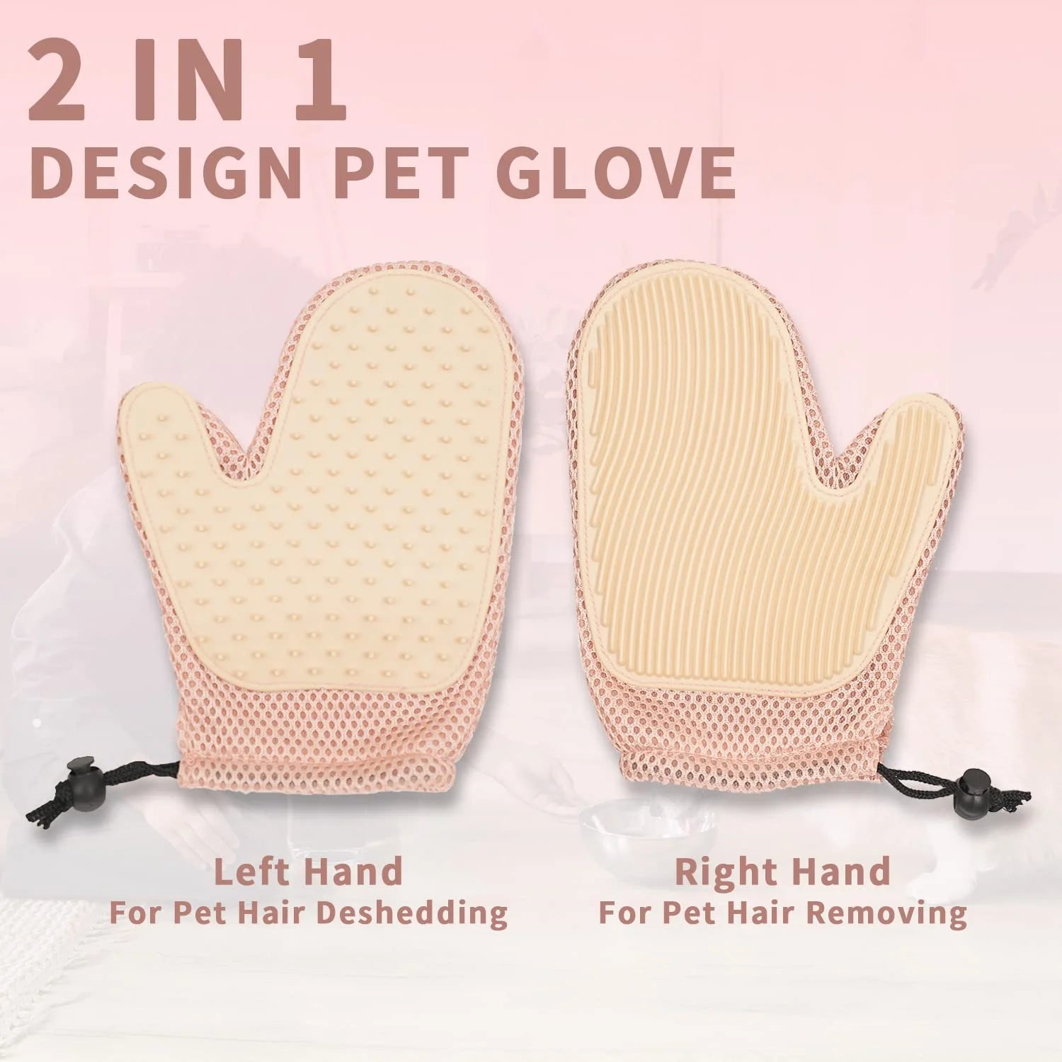 2 in 1 Cat Hair Glove & Pet Fur Remover Glove, Dog Grooming Glove Brush for Shedding, Massage, Efficient Pet Hair Remover Mitt for Uproot Cleaner Clothes, Couch, Carpet