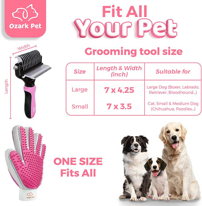 Dog & Cat Brush-Deshedding Brush, Dematting Tools, Shedding Brush Glove, Reduces Shedding 95%, Short to Long Hair, Large Breeds (Pink)
